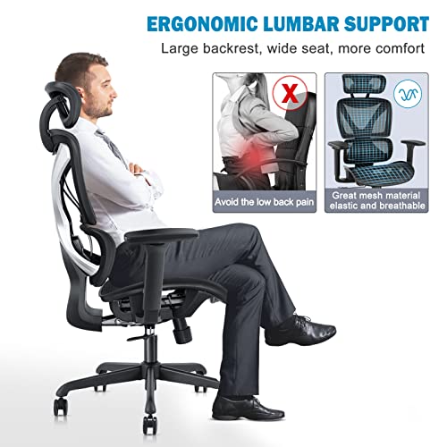 Gabrylly Office Chair, Large Ergonomic Desk Chairs, High Back Computer Chair With Lumbar Support, 3D Armrest, Breathable Mesh, Adjustable Headrest, Ergo Chair With Tilt Function, Easy Assembly(Black) #TOP3