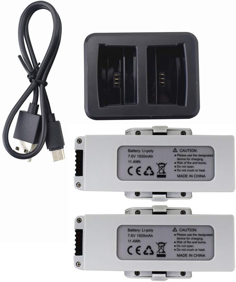 Fytoo Accessories 2PCS 7.6V 1500mah Lithium Battery with 2 in 1 Charger for F30 HS510 Folding Aerial Photography Quadcopter Remote Control Drone Lithium Battery