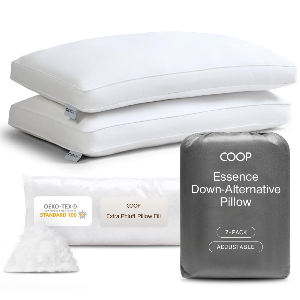 Coop Home GoodsEssence Down Alternative Pillow Set of 2, Queen Size, Best Pillows for Sleeping, Adjustable Alternative to Down Pillows, Luxury Hotel Pillow for Back, Stomach or Side SleepersOEKO-TEX STANDARD 100