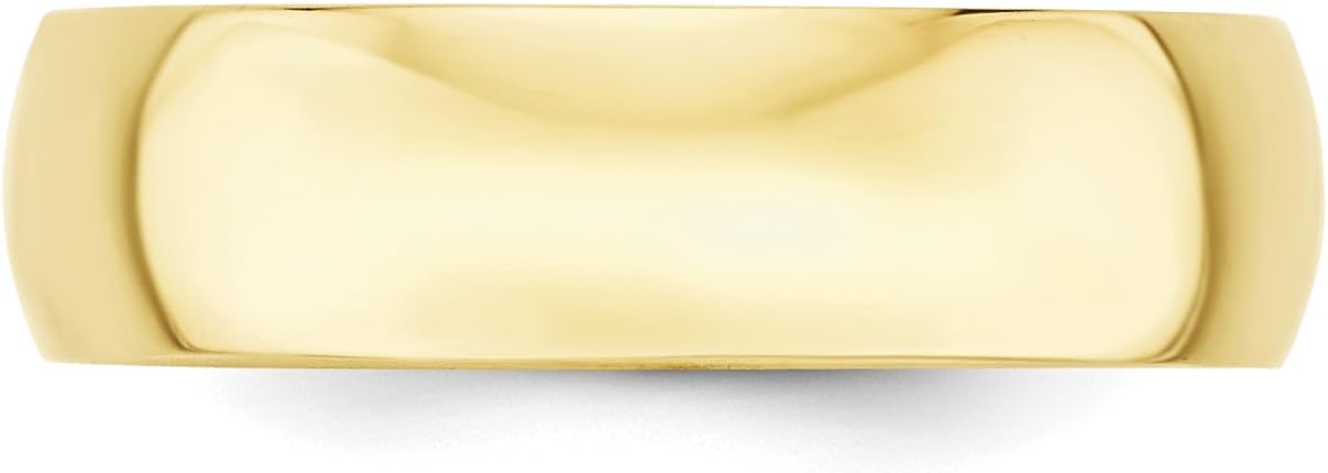 10k Yellow Gold 6mm Half-Round Wedding Band for Men or Unisex Wear Classic Polished Finish Solid Lightweight Gold Ring Smooth Profile Engravable Anniversary Commitment Everyday Traditional Band