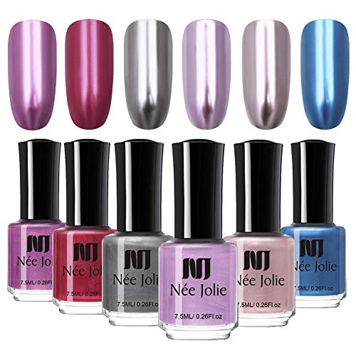 NEE JOLIE Mirror Effect Nail Polish Metallic Nail Polish Silver Rosy Gold Glitter Varnish Manicure Nail Art Decoration