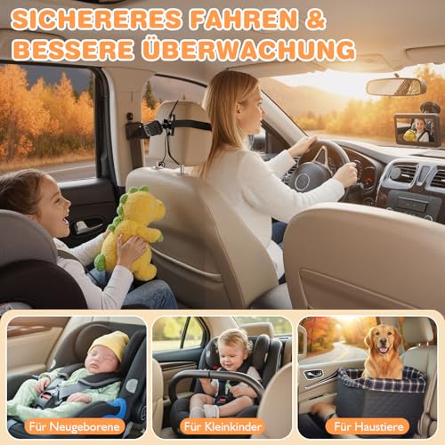 Zacro Baby Kamera Auto, Spiegel Auto Baby Rückbank 1080P, USB-C Plug-and-Play, Baby Autospiege mit HD Nachtsicht und 150° Betrachtungswinkel, Auto Rücksitzspiegel, Babyspiegel Rückansicht Monitor