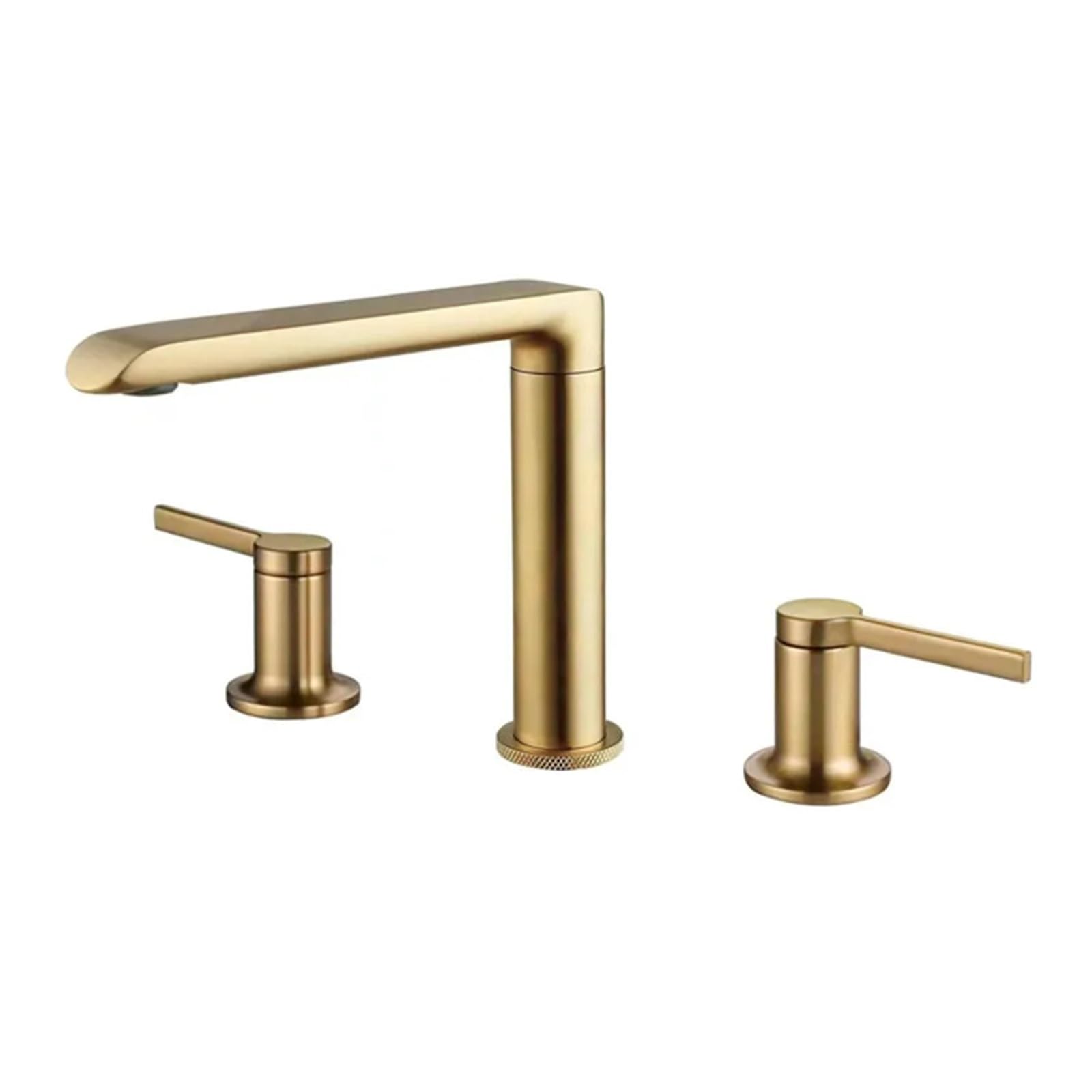 Dfghnbvc Brushed Gold Bathroom Widespread Basin Faucets Soild Brass Sink Mixer Hot Cold Lavatory Vessel 2 Handle 3 Hole Mixer Tap Faucet,
