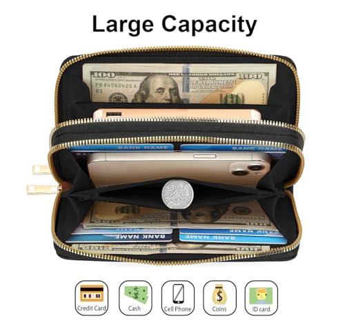 Owl Under The Moon Print Women's Large Capacity Wallet PU Leather Double Zipper Clutch Purse for Cash/Card/Coin/Smart Phone3