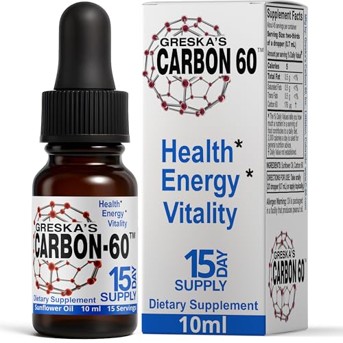 Greskas Carbon 60 in Organic Sunflower Oil - 15 Day Supply - Solvent-Free C60 Antioxidant Formula for Cellular Support Vitality Focus & Overall Wellness (10ml)