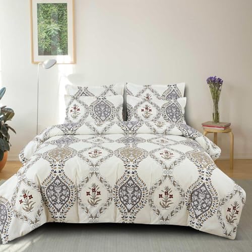 Image of DECOMIZER Super Soft Glace Cotton King Size AC Comforter II Blanket II Duvet for Double Bed with 1 Flat Bedsheet and 2 Pillow Cover - 4 Piece Comforter Set - White Jaipuri