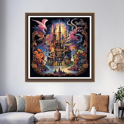 Image of Foxhool Beginners Cross Stitch Kits Stamped Full Range of Embroidery Kits for Adults DIY Cross Stitches kit Embroidery Patterns for Needlepoint kit-Magic Castle 17.7x17.7 inch
