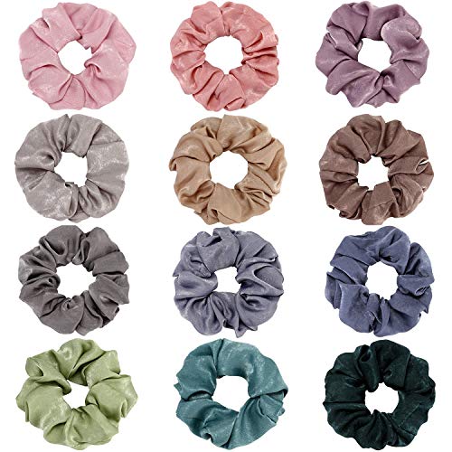 Folora 12pcs Multicolored Hair Scrunchies Silk Elastic Hair Ties for Ponytail Holder Hair Bands for Women Girls Hair Accessories