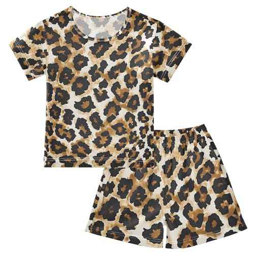 ALAZA Animal Leopard Watercolor Pajamas Short Sleeve 2 Piece Sleepwear Top and Bottom Pajama Set Unisex