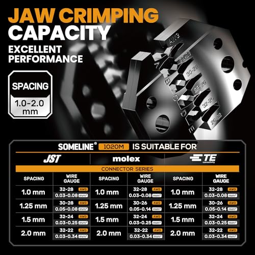 SOMELINE Crimping Tool Connector Kit, 21 Types of JST-SH 1.0mm and PH 2.0mm Connectors – 0.03–0.34mm² (32–22 AWG) Wire Crimper Pliers, Compatible with JST, Molex and TE Series