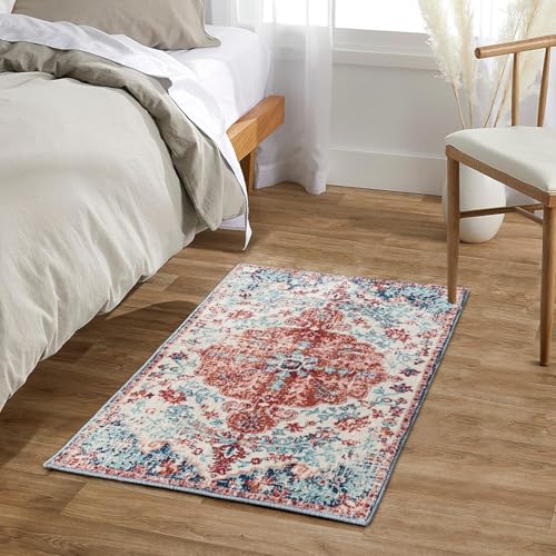 Washable Kitchen Rug – Easy Cleaning Non-Slip Carpet, Kitchen Mats for Floor, Vintage Soft Surface Cashmere-Like Texture, Durable Pet-Friendly Mat, Small Washable Rug 2x3 for Home & Busy Areas