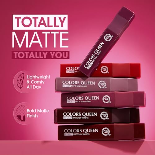 Image of Colors Queen Totally Matte Liquid Lipstick | Intense Color Payoff, Lightweight & Comfortable, One Swipe Application | Long Lasting, Non Transfer Liquid Lipstick for Women (17 - Dob Net, 7.5g)