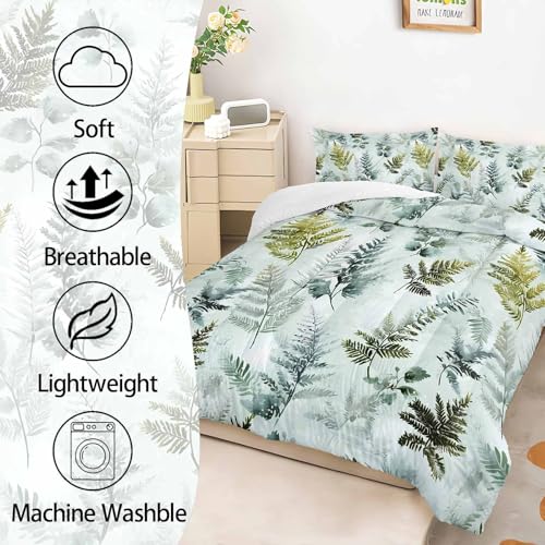 Image of AILONEN Queen Size Comforter Set, Nature Botanical Leaf Green Bedding with 2 Pillowcases, 3-Piece Soft Microfiber