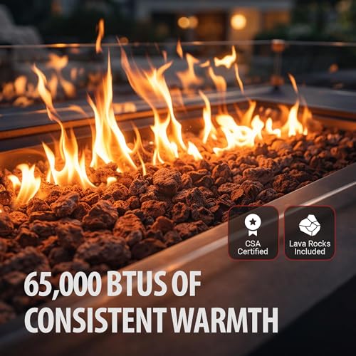 Image of AMS Fireplace Genuine Concrete Rectangular Propane Fire Pit Table for Outside Patio (66 inch Sedona) | Hidden Tank Drawer & Electronic Ignition | w /Bonus Ice Bucket and Rubber Mat (Dark Gray)