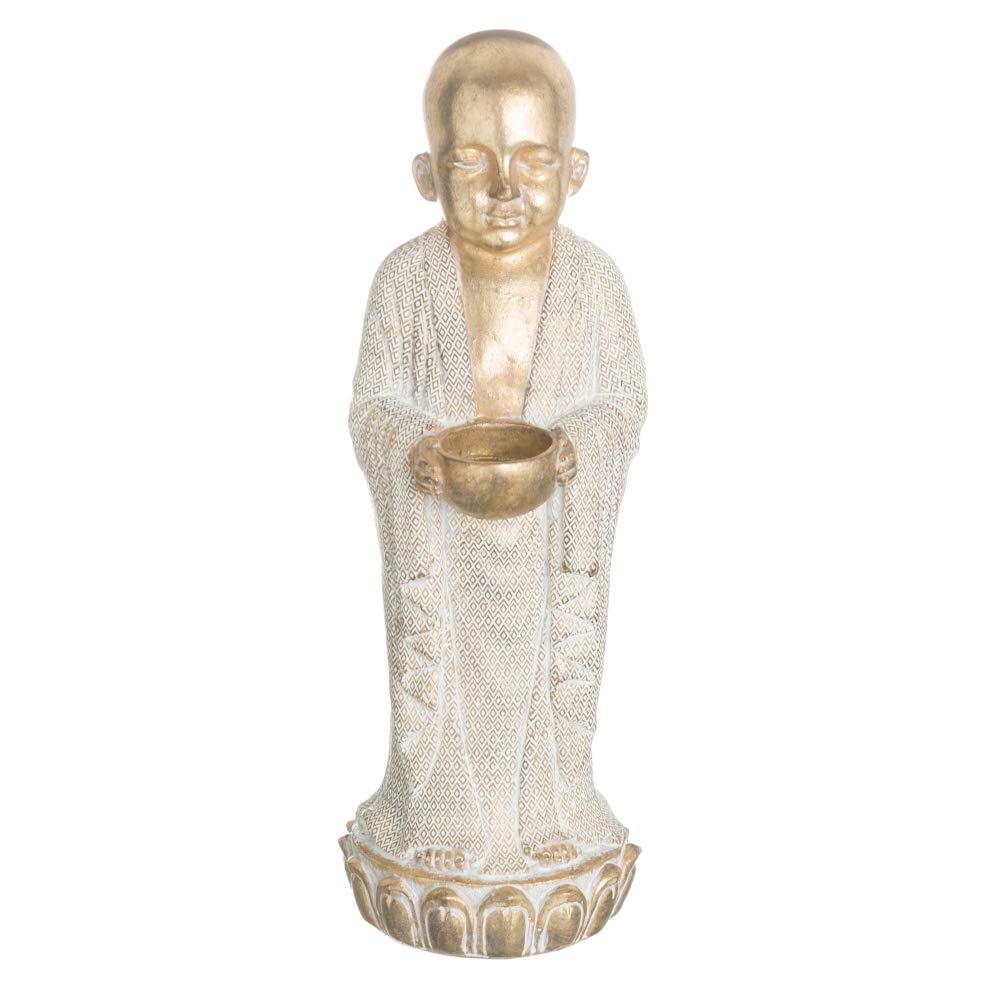 Figurine de Bouddha blanc et doré LOLAhome en résine 35x13x15 cm pour déco zen
