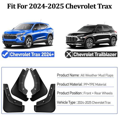 Image of Mud Flaps Compatible with Chevy Trax 2025 2024,All-Weather 4pcs Splash Guards Easy Installed for Chevrolet Exterior Protection Accessories,Easy Clean No Drilling Required Front and Rear Fender