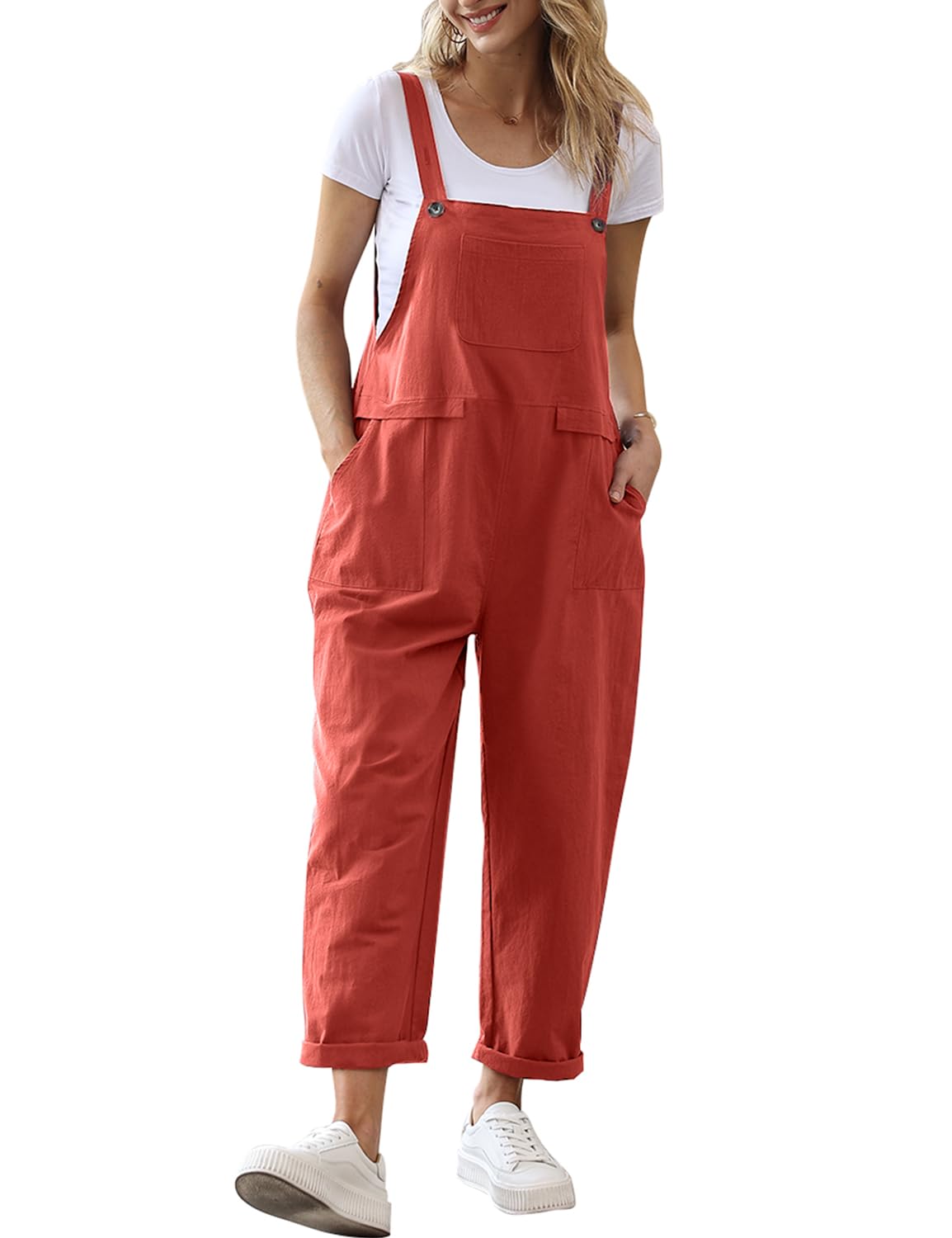 YESNO Damen Latzhose Sommer Oversize Trägerhose Beiläufig Loose Bib Pants Overall Baggy Jumpsuit Strampler Sommerhose mit Träger PV9DE