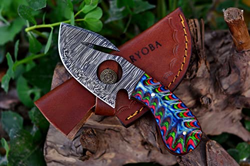 Ryoba RYOBA-SK Predator Hunters-Handmade Damascus Knife With Custom Sheath-Skinning Knife With Gut Hook thumb #1