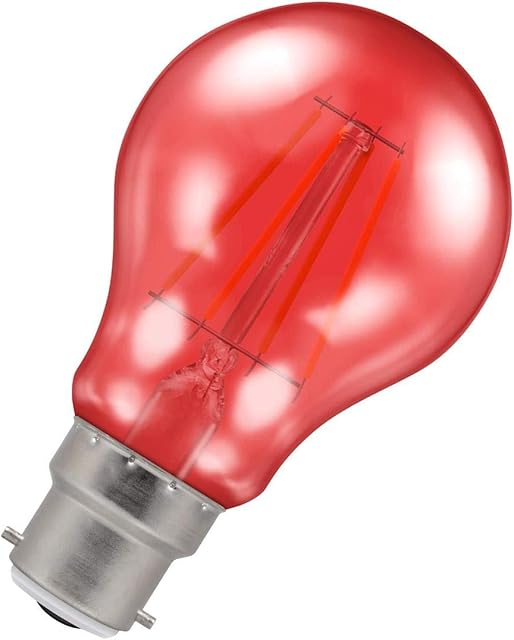 Crompton Lamps LED GLS 4.5W BC-B22d Harlequin IP65 (25W Equivalent) Red Translucent 100lm BC Bayonet B22 Outdoor Festoon Coloured Filament Light Bulb