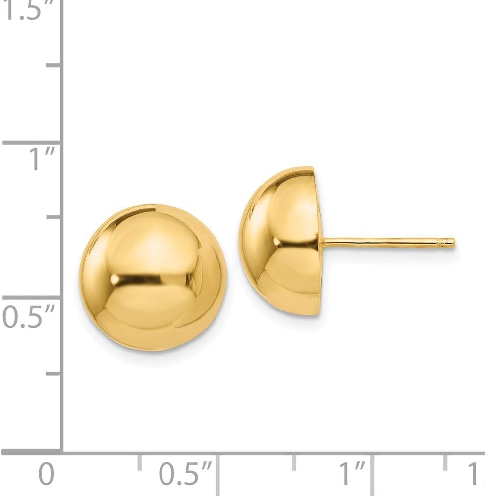 14k Yellow Gold Polished 12mm Half Ball Post Stud Earrings