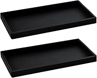 BasedFloor 2PCS Silicone Vanity Trays - Waterproof Black Soap Dispenser Trays for Bathroom Sink, Kitchen Counter, Toilet (11.8x5in Large + Small)