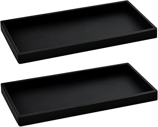 2PCS 11.8” L x 5” W Silicone Soap Dispenser Tray, Bathroom Sink Vanity Trays for Dresser Tops, Toilet, Small Black Tray for Scrubber, Lotion Bottles, Perfume, Jewelry, Candle, Key Trinket Ring-Black