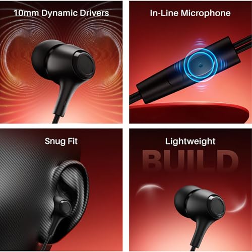Image of Original for Boat 162 V2 Wired Earphones with Enhanced Audio 10mm Drivers, Metallic Earbuds and in-Line Mic - Bold Black