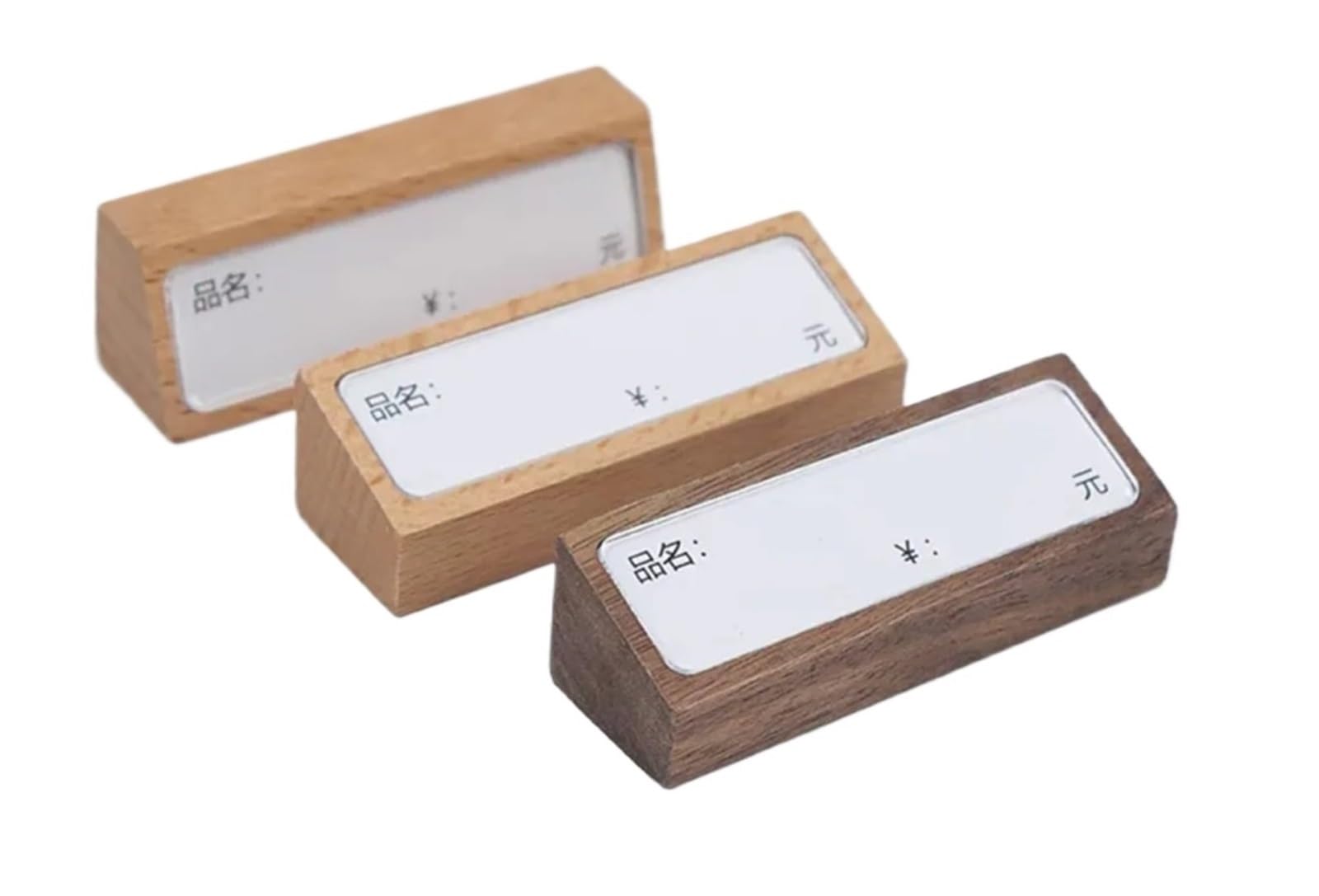 Zovloer Solid Wood Products Price Tag 6pcs Small Wood Base Table Acrylic Label Holder Price Tag Displays Menu Paper Sign Data Card Display Stand For Retail Store Boutique Restaurant(Sabili Wood)