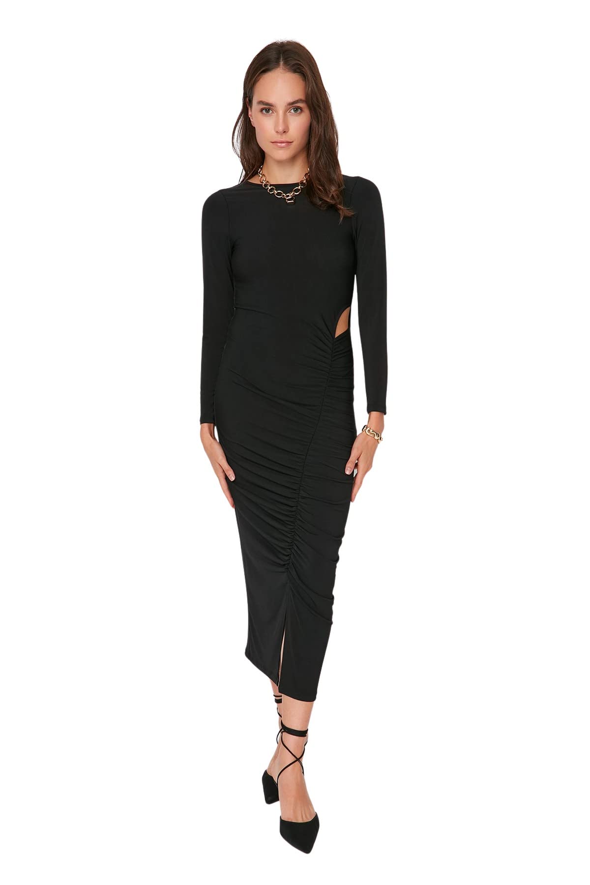 TRENDYOL Damen Woman Design Maxi Standard Crew Neck Knit Dress Kleid