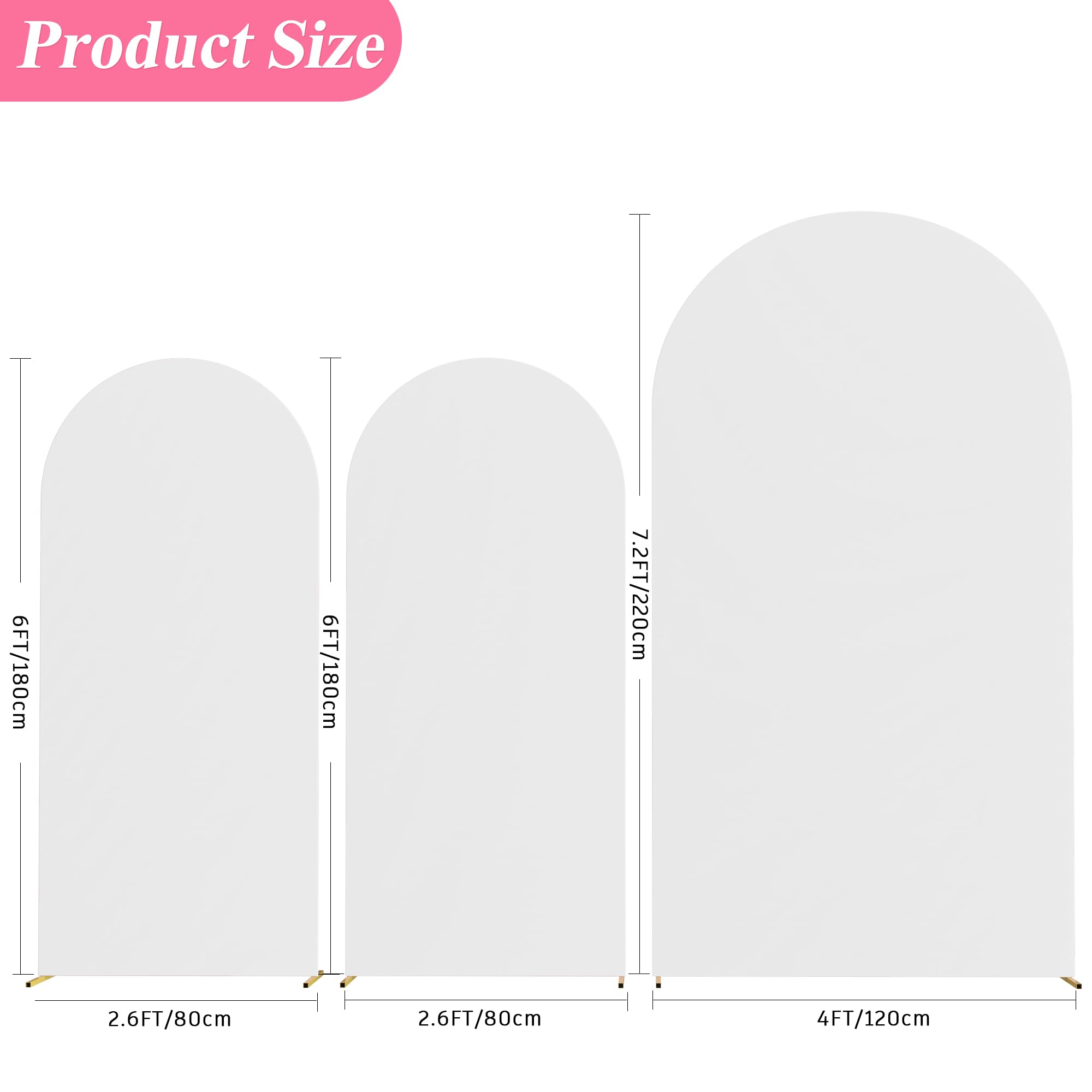 Putros White Wedding Arch Cover Set of 3 Spandex Fitted Arch Cover for Round Top Chiara Backdrop Stand Covers for Wedding Birthday Party Decoration 7.2FT, 6FT, 6FT