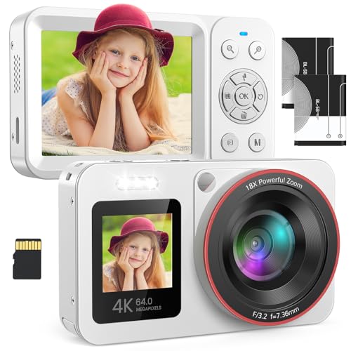 Fotocamera Digitale 4K 64MP UHD 18X Zoom Autofocus Fotocamera Portatile Compatta retrò con Schermo Ribaltabile da 3 Pollici, Materiale ABS, Ideale per Fotografie di Viaggio e