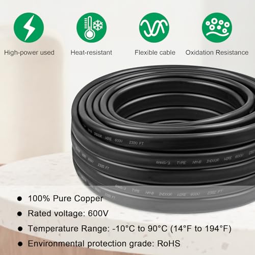 Image of 6 /3 Wire with Ground - 75FT NM-B 6 Gauge Non-Metallic Sheathed Cable 100% Pure Copper 6 AWG 3 Conductor Residential Indoor Wire for Outlets, Switches, Other Loads and Lighting Wiring Projects etc.