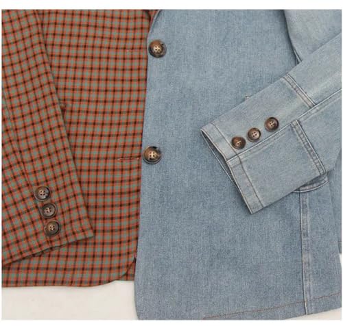 Women's Autumn Denim Patchwork Single Button Black Casual Loose Blazer4