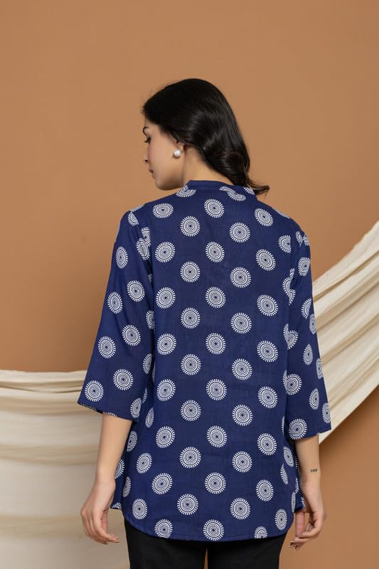 Image of Women's Cotton Printed Kurta Top | 3 /4 Sleeve Straight Kurti Casual Outings