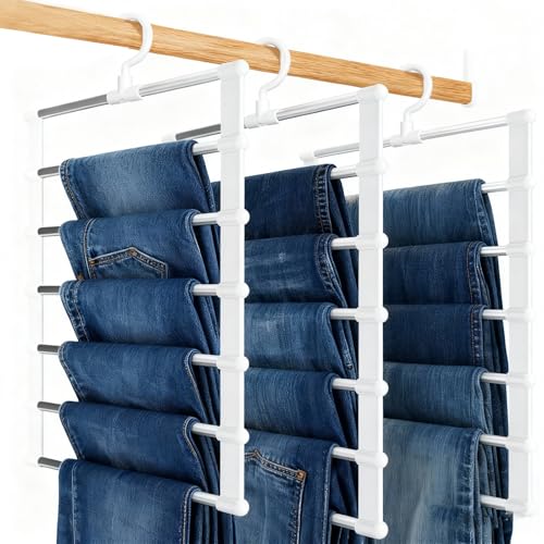 Cintre Pantalon, 3 Pièces Cintre Gain De Place à 6 Niveaux, Cintres pour Pantalon à 360°, Porte-Pantalons en Acier Inoxydable Antidérapant et Pliable pour...