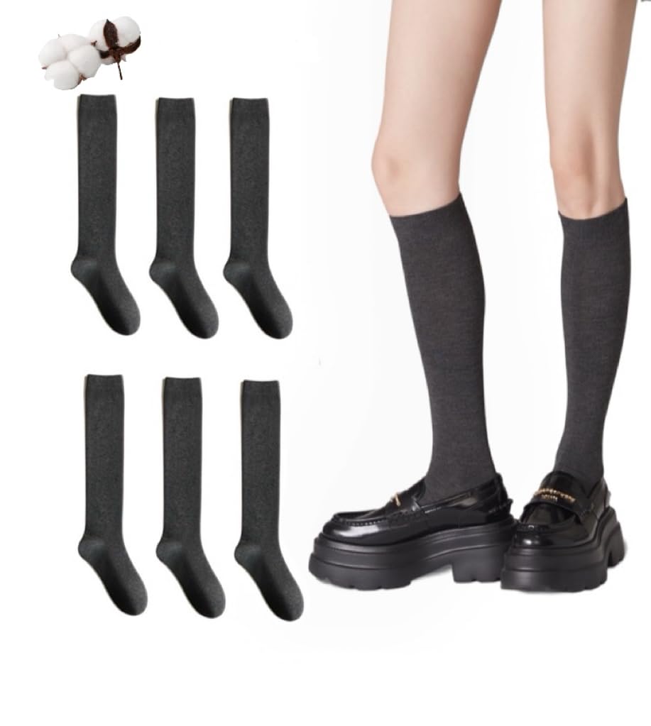 CYS Calcetines 6 Pares De Colegio Escolares Medias Largos Altos Algodón Hasta rodillas Lisos Para Niñas Niños Infantiles Uniformes Unisex