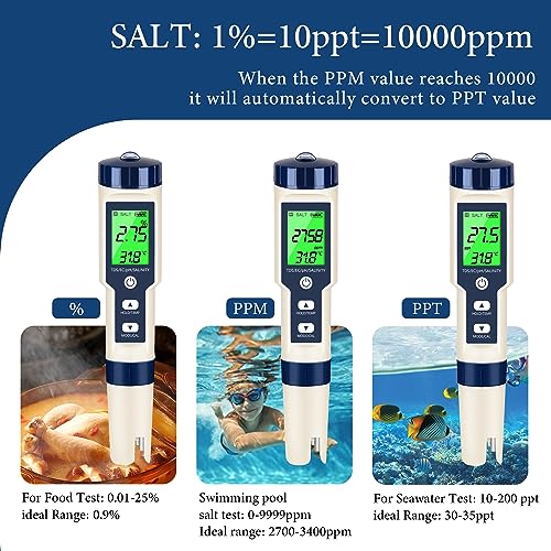 ph meter amp tds meter digital water tester 5 in 1 salinity tester ph temp ec and tds meterph meter for water with lcd backlitwater testing kits for drinking waterwineswimming poolhot tub spas