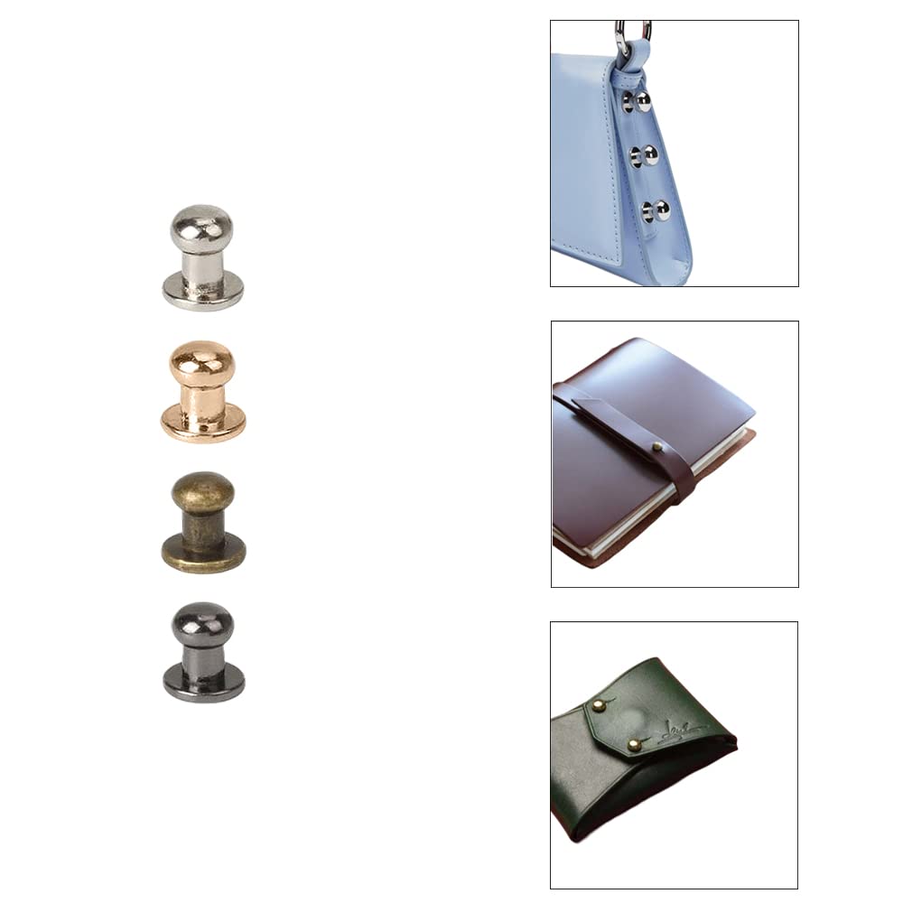 100 Rivetti A Testa Rotonda In Lega Di Zinco 4 Colori (Argento, Oro, Nero, Bronzo) Con Punzone – Per Borse, Portafogli E Fai Da Te