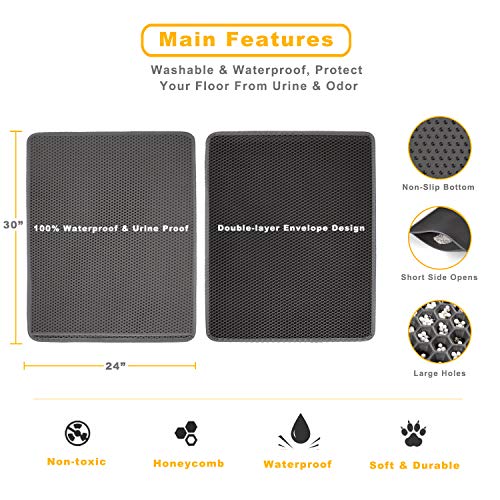 Image of Cat Litter Mat 30 inch x 24 inch LARGE Size, Urine Proof Waterproof Sleeping Pad, Premium EVA No Phthalate, Washable Easy Clean, Trapping for Litter Box Anti Tracking Kitty Mats Gray