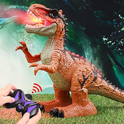 Ferngesteuertes Dinosaurier-Spielzeug, Tyrannosaurus Rex mit Sprühfunktion und coolem drehbarem Stunt, leuchtet und macht realistisches Brüllen Cover