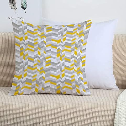 2 Pack Polyester Pillowcases,Grey and Yellow,Geometric Vintage 60s Home Pattern Inspired Herringbone Zig Zag Lines Cover