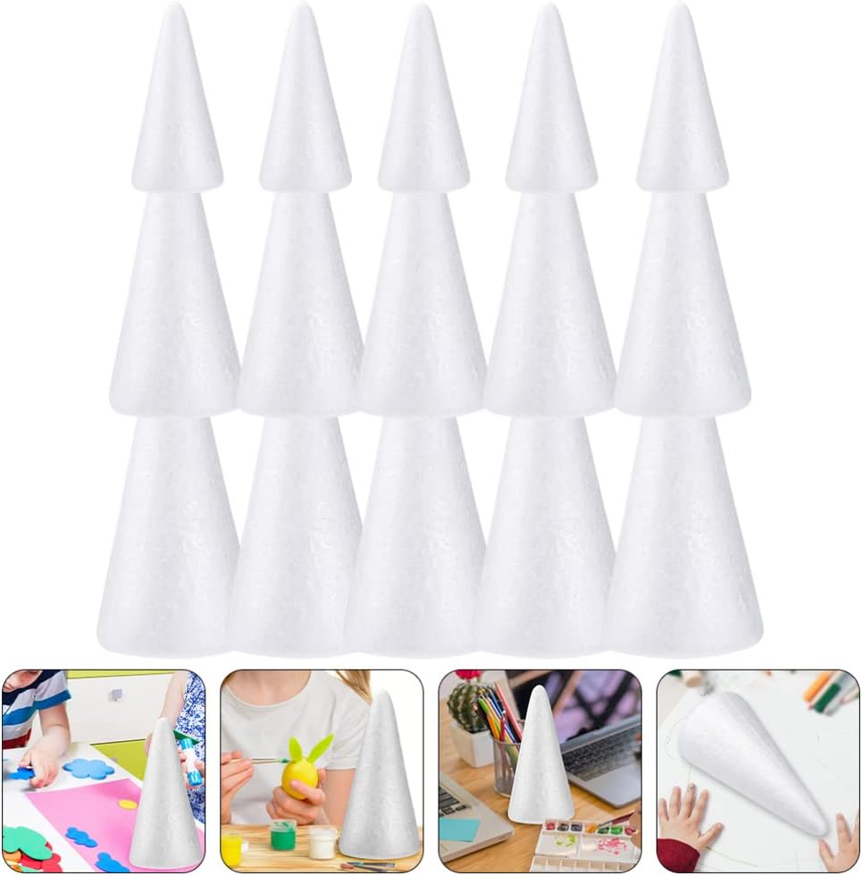 MILISTEN Craft Foam Cone 30pcs White Foam Cones Polystyrene Christmas Tree Foam Materials DIY Gnomes Craft Foam for DIY Modeling Craft Xmas Arts Crafts Supplies Table Centerpiece Props