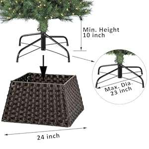 Christmas tree collar handmade artificial rattan wicker christmas stand tree collar basket base cover for holiday decoration square dark brown  urban country home decor