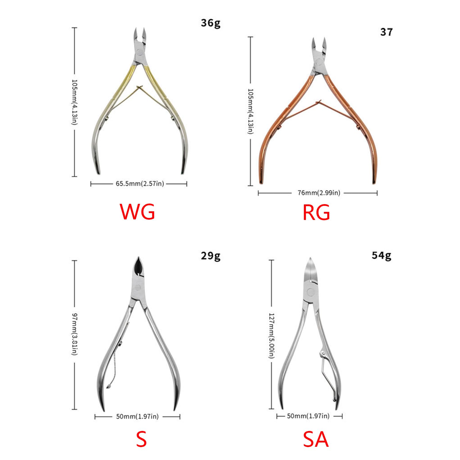 Saddgo Nail Cuticle Nipper Scissors Stainless Steel Manicure Colorful Dead Skin Remover Pedicure EagleBeak Pliers, appro 50x97MM, Silver