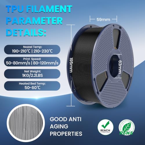Image of SUNLU TPU Filament 1.75mm,(4kg,Black+White+Grey+Transparent,95a TPU)