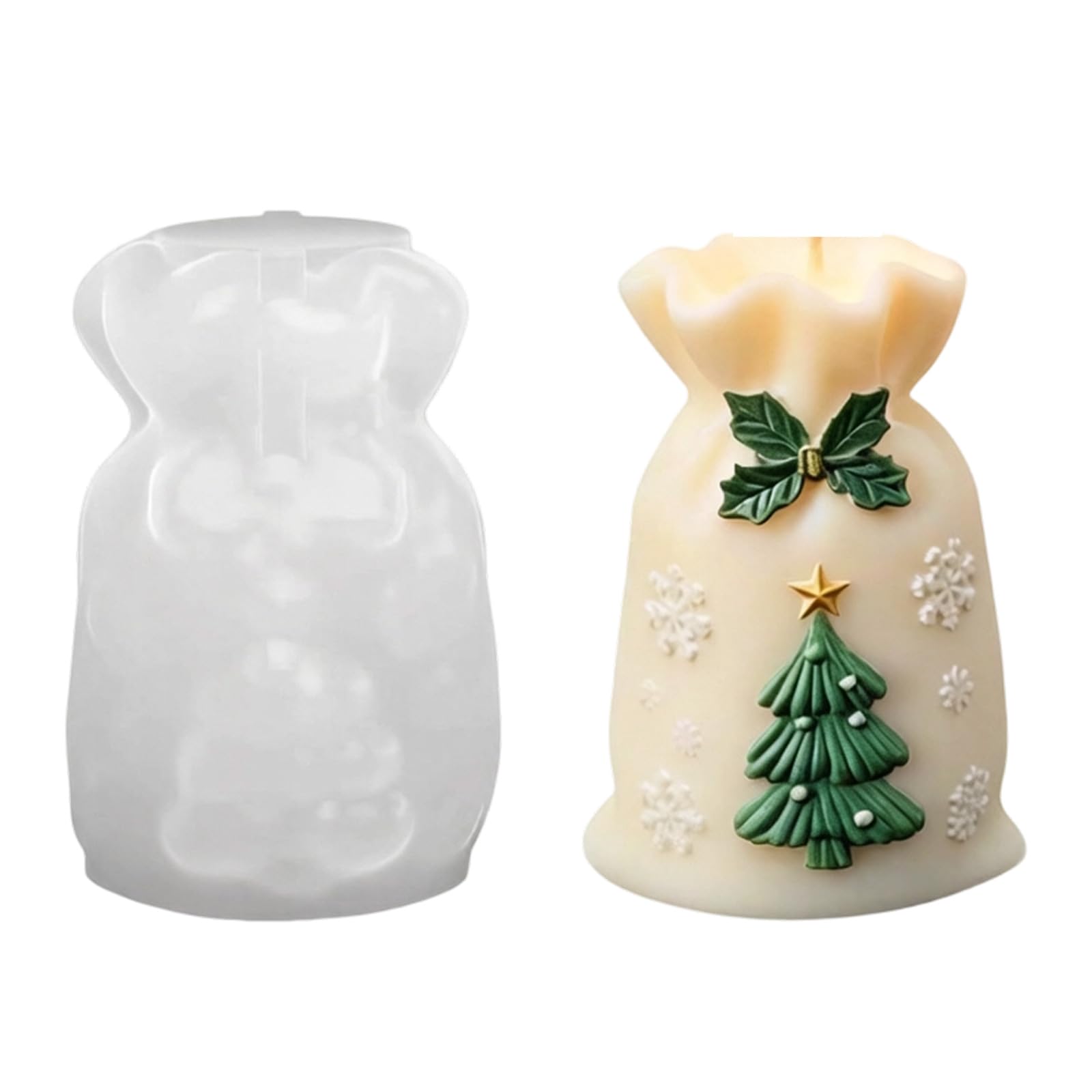 Piceioep Mold, Silicone Present Bag Form for Christmas Wax Pouring, Holiday Centerpiece, Creative Makers Winter Mold Festive Wax Casting Form Present Bag Cavity Holiday