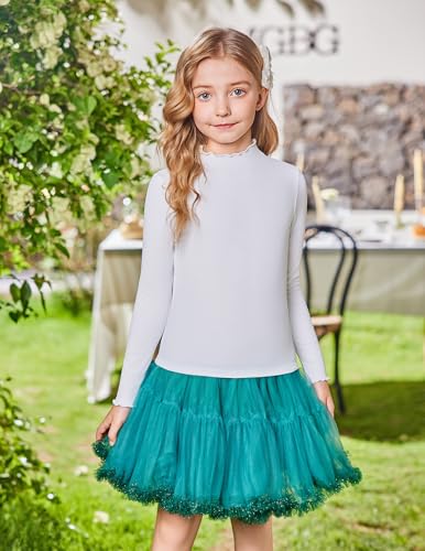 Arshiner Girls Lettuce Trim Mock Neck Long Sleeve Shirts Ribbed Knit Slim Fit Base Layer Tops Tees2