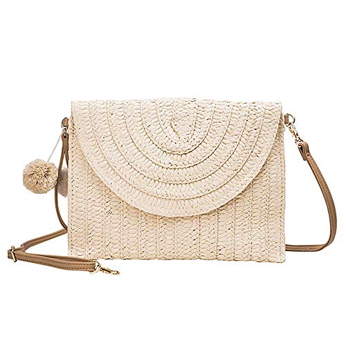 Charous 2020 NEU Summer Beach Stroh Tasche, Pompom Weave Messenger Umhängetasche für Frauen Strandreisen Urlaub oder Alltag Cover