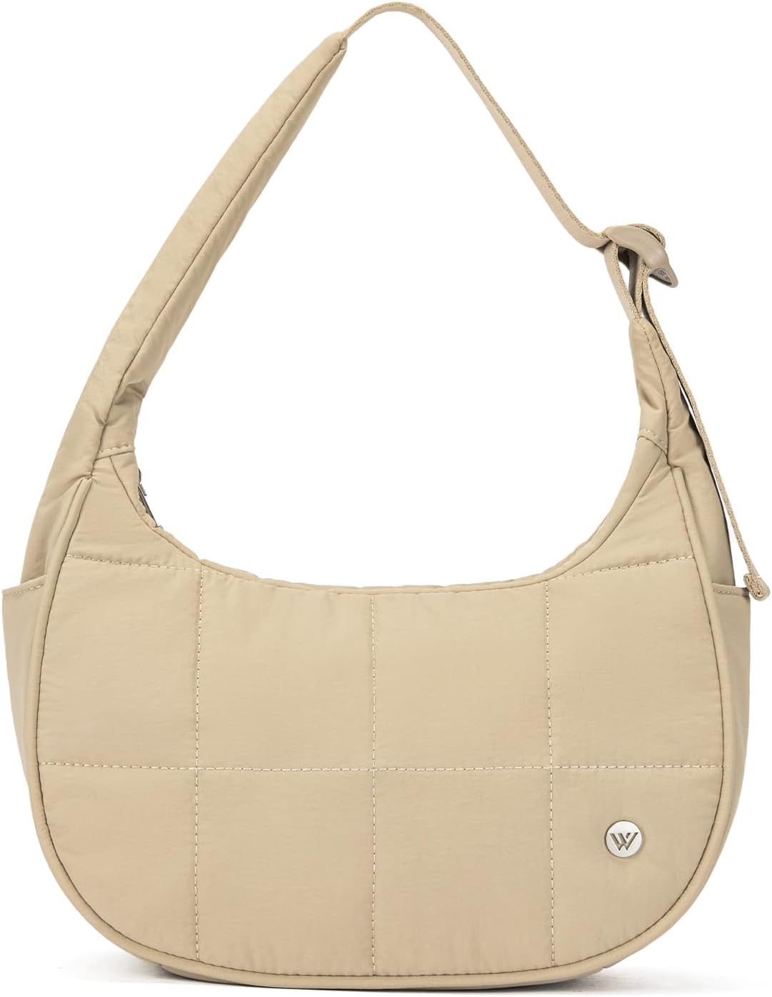 WESTBRONCO Small Puffer Crescent Shoulder Bag for Women, Nylon Quilted Shoulder Purses, Puffy Handbags with Adjustable Strap Khaki