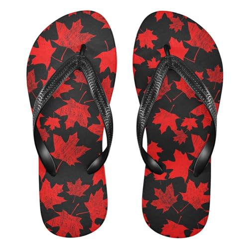Sinestour Maple Leaf Sketch Orange Maple Leaf Red Flip Flops for Beach Thong Sandals Anti-slip Lightweight Beach Slippers for Summer Travel Swim